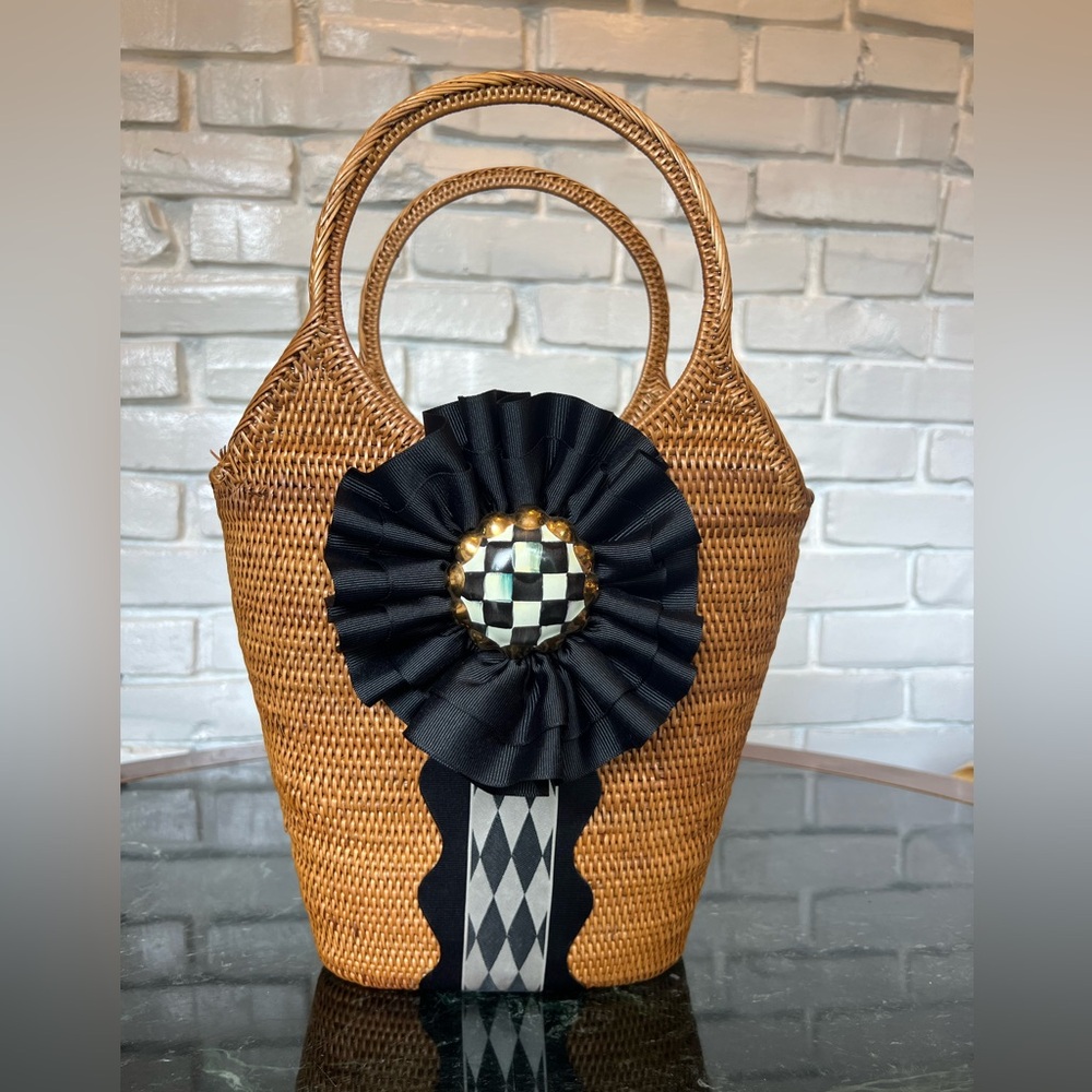 Rare Mackenzie-Childs Courtly Harlequin Rattan Bucket… - Gem - Harlequin Made From Rattan